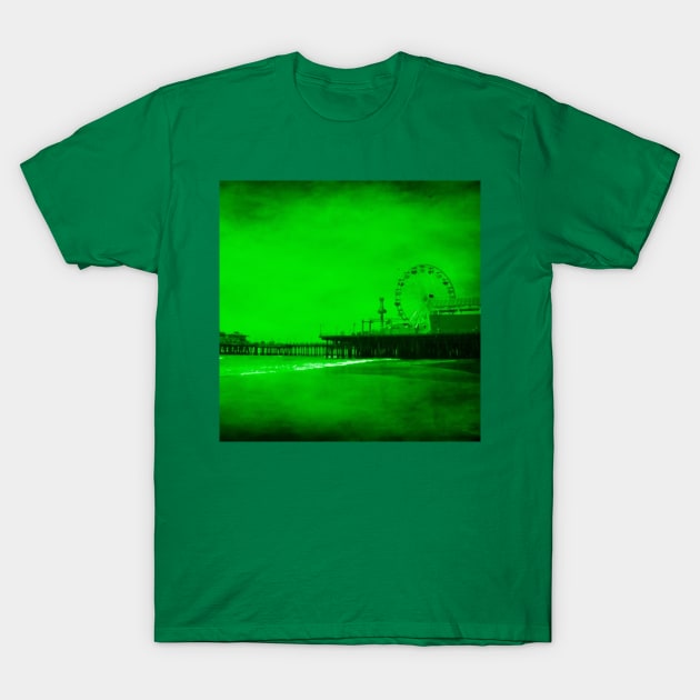 Ghostly Green Santa Monica Pier T-Shirt by Christine aka stine1